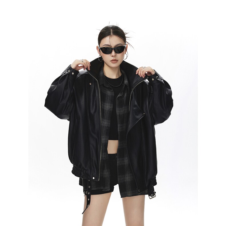 荔枝纹高端双层领廓形设计大码M-5XL机车皮衣JK78095特P118控178，男装皮衣，星座227-7