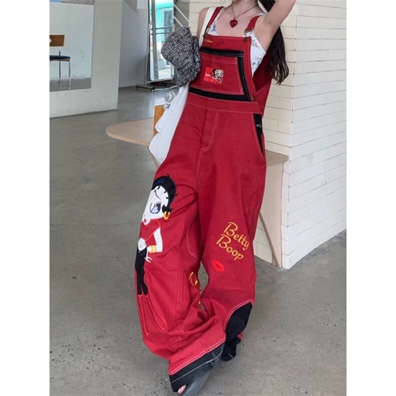 AK2264-P90美式复古背带裤女2026新款宽松休闲百搭阔腿长裤图片