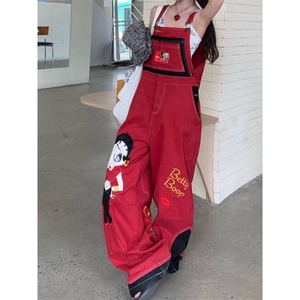 AK2264-P90美式复古背带裤女2026新款宽松休闲百搭阔腿长裤图片