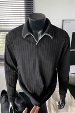 老钱风手缝线麦穗纹翻领纹理感长袖T恤男大码T24524-特P40控78，男装T恤，电商A001-1