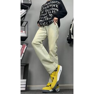 黄泥色牛仔裤男春秋季休闲裤子男微喇高街长裤直筒裤网图TG33-P40图片