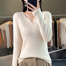 套头长袖纯色修身时尚百搭2024年秋季V领针织衫，女装针织衫/毛衣，质第工厂直营店