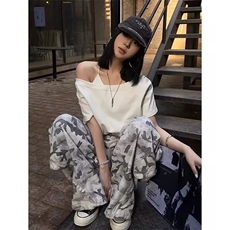 8063-P58迷彩休闲裤男女2025夏季薄款垂感直筒裤青少年运动，男装休闲裤，电商B323A