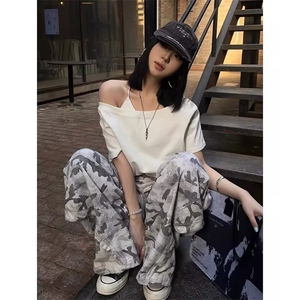8063-P58 迷彩休闲裤男女2025夏季薄款垂感直筒裤青少年运动图片