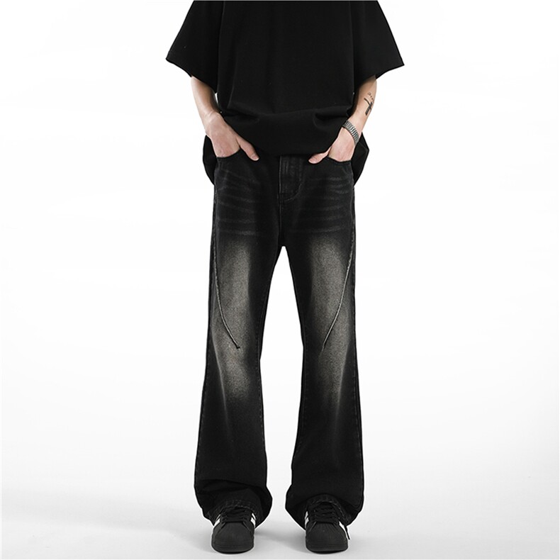 美式高街复古水洗做旧牛仔织带阔腿ins情侣长裤KZ43C40--TP45，男装休闲裤，电商A247C