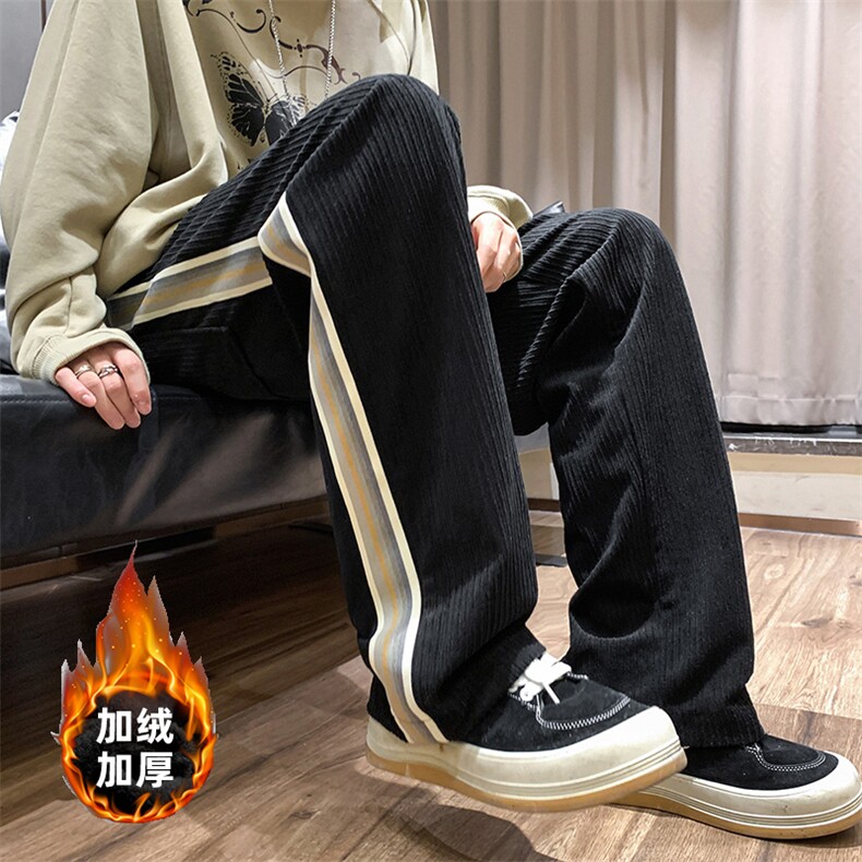 K3195-P48加绒55秋冬加厚美式潮牌灯芯绒织带垂坠感拖地休闲男裤,男装卫衣,电商A009A（原A058A）
