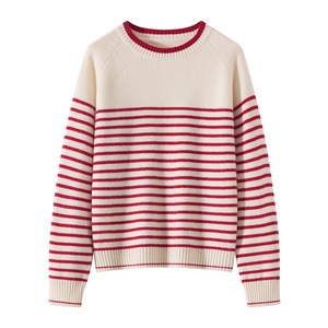 2026年秋季时尚百搭通勤简约休闲条纹加厚羊毛衫，女装羊毛衫，伊绒腾羊绒