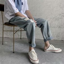 港风破洞牛仔裤男韩版潮流宽松直筒乞丐裤潮牌九分休闲裤279-p35,男装牛仔裤,星座1008-2