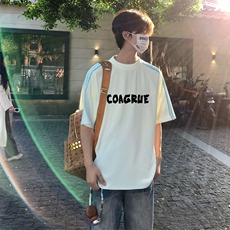 抖音得物品质二开240克宽松纯棉美式潮牌印花三条杠中性风短袖T恤，男装T恤，电商A486
