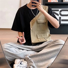 炸街男装假两件t恤小众设计感马甲拼接不规则上衣短袖夏W2296-P32，男装T恤，星座412-3
