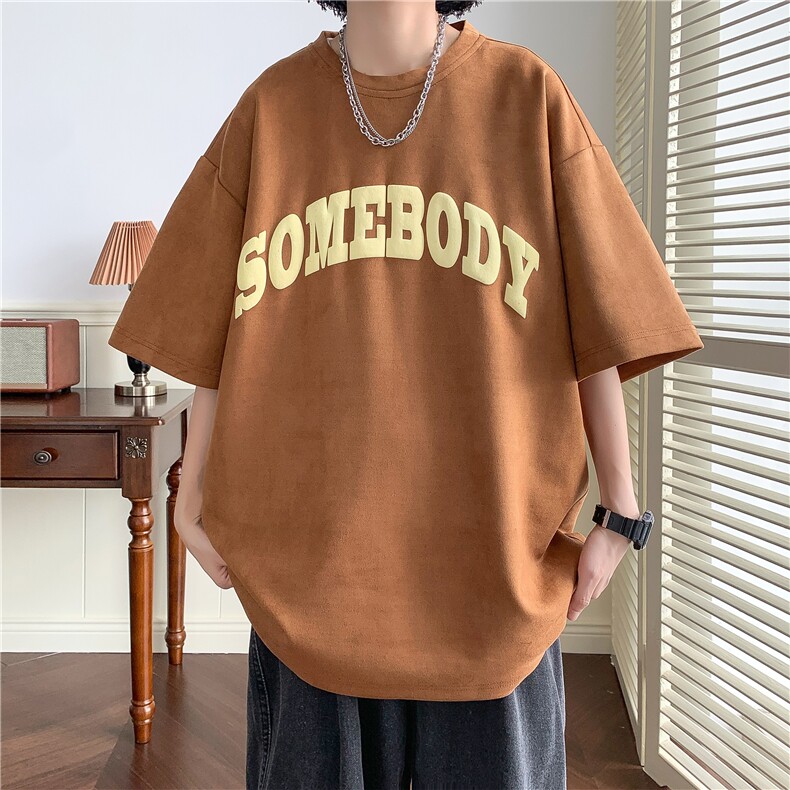 抖音品质夏季新款宽松印花麂皮绒上衣男T恤港B299-X5523-P45控59,男装T恤,电商A061-1