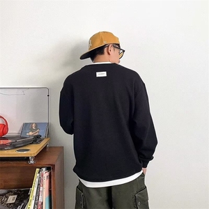 春秋季假两件拼接V领卫衣男款重磅宽松休闲上衣轻熟风打底衫图片