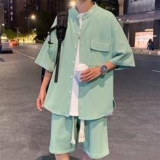 TZ66263/P80港风高品质冰丝垂感套装男短袖衬衣短裤男两件套控109，男装休闲套装，电商A141