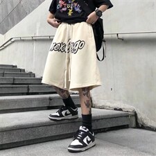 运动嘻哈字母刺绣宽松短裤男夏季潮牌街头阔腿休闲中裤DK607-P26，男装牛仔裤，星座1008-2