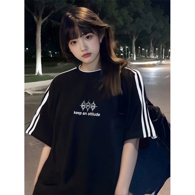 抖音得物高品质二开240克宽松纯棉美式潮牌三条杠织带短袖T恤，男装T恤，电商A486