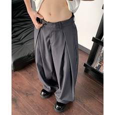纯色褶皱西装阔腿休闲裤女梨型身材百搭高腰显瘦显高直筒拖地裤，男装休闲裤，星座813-2