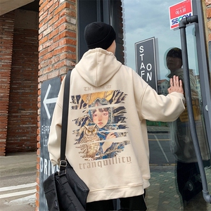直播品质340克重磅纯色华棉美式卫衣连帽印花大码 XZ517A-BK12303图片