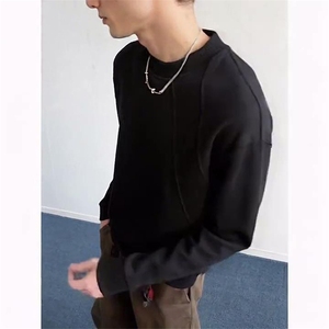 抖音得物品质26春装美式高街曼巴棉螺纹拼接卫衣圆领长袖T恤YT164图片