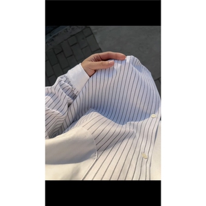 春秋新款韩系拼接条纹衬衫男宽松休闲长袖衬衫打底潮流衬衫特P45图片