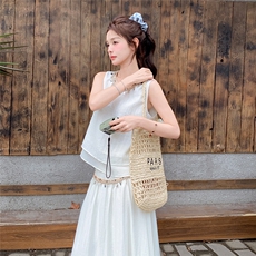 法式亮片刺绣背心套装女2025夏季新款显瘦海边度假风半身裙两件套，女装套装/套裙，2C271
