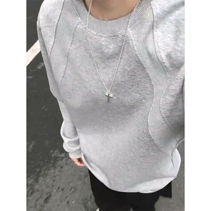 抖音得物高品质二开26春装美式高街重磅结构螺纹拼接圆领卫衣X095图片