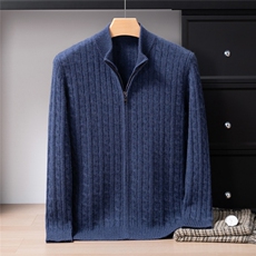 2025年秋季长袖时尚百搭通勤简约休闲7针加厚扭花拉链开衫，男装羊绒开衫，戎禾素