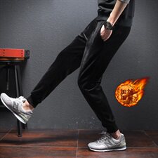 703-K06-P50日系大码宽松男士金丝绒双面加绒织带休闲裤K17800，男装休闲裤，星座703