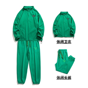 1秋季休闲翻领宽松情侣大码M-5XL青春套头卫衣套装7145P105控138图片
