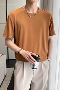 夏轻熟风高级垂感宽松T恤铜氨丝净色光板打底TX05/P35特控58图片