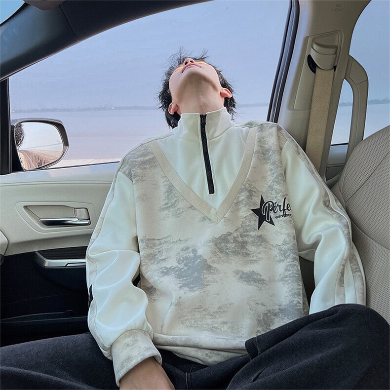 现货2026春季脏脏布半拉链卫衣假两件宽松A436-109-P5888，男装卫衣，电商A436