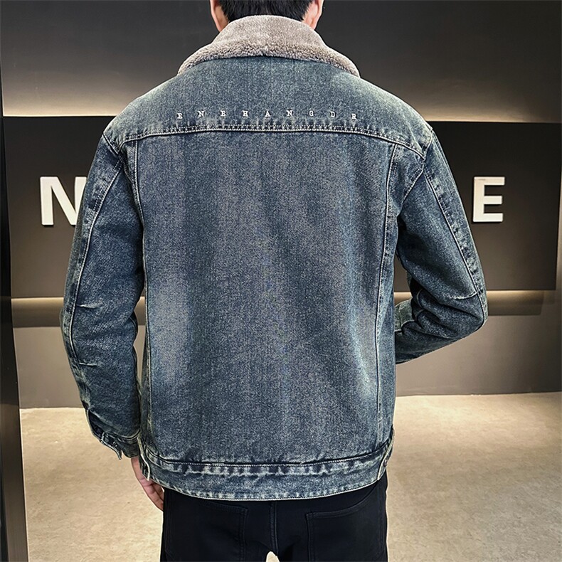 加绒加厚牛仔外套男秋冬季2025新款毛领夹克上衣服A313-6858-P165,男装工装外套,电商A313
