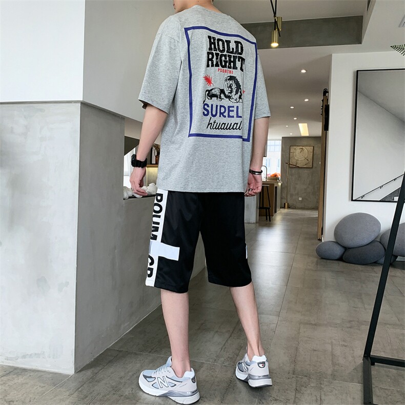 夏季短袖运动套装休闲潮牌潮流韩版男装t恤2021新款痞帅DS773T,男装T恤,电商A102