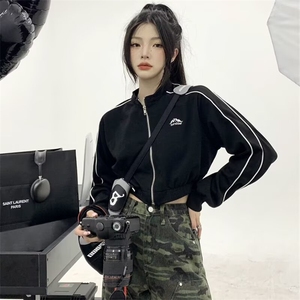 美式辣妹休闲运动立领外套女秋季小个子宽松显瘦短款夹克开衫上衣图片