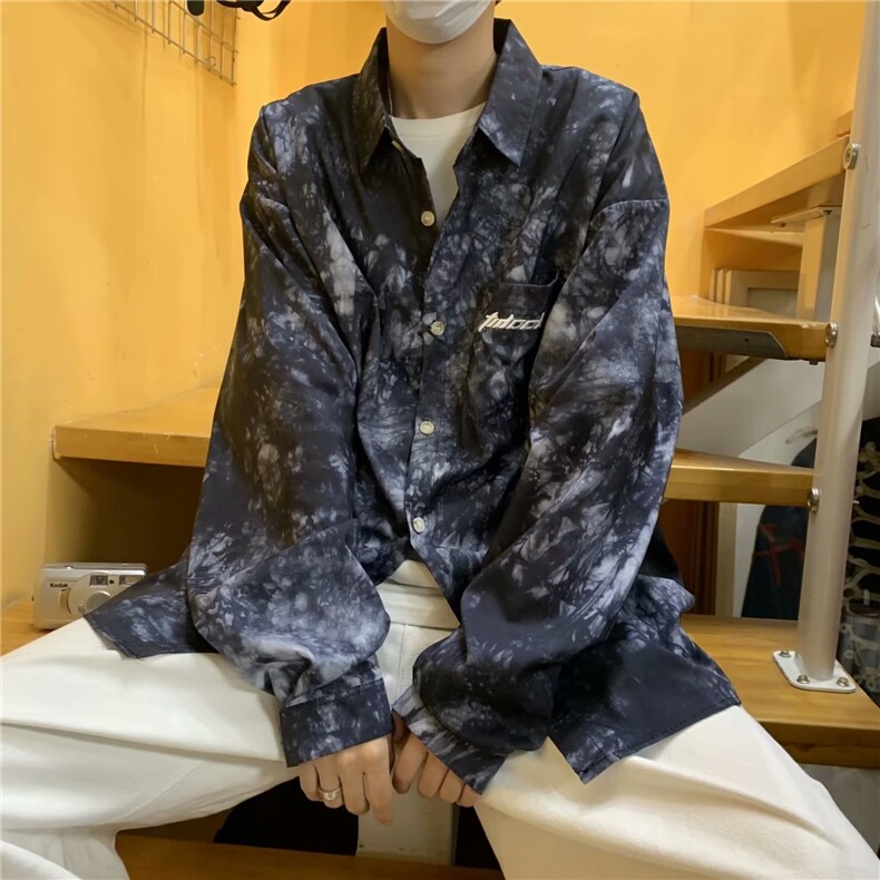 扎染衬衫男士长袖夏季薄款外套衬衣炸街网红痞帅衬衫CH01P25,男装衬衫,星座1116-2