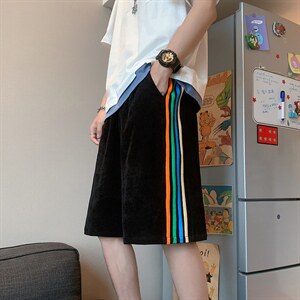 2025夏季港风条纹灯芯绒直筒五分短裤男休闲裤D201-DM49-P35,男装牛仔裤,电商D321-1