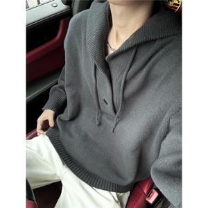 现货重磅半开衫套头毛衣灰色黑色男装针织衫毛衣 YM5101-P65图片