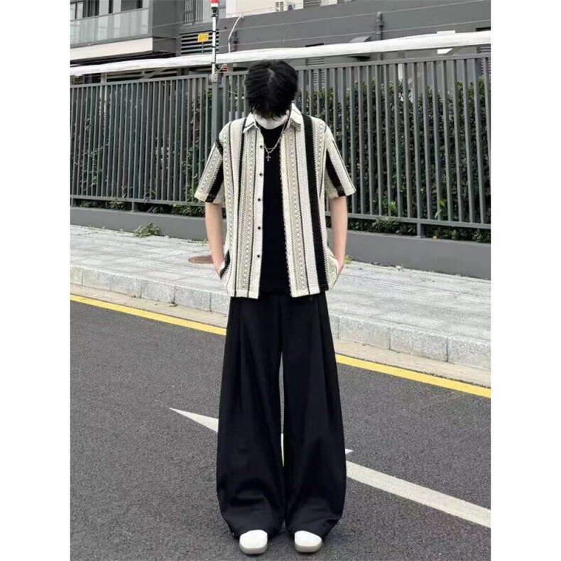 复古条纹镂空网面短袖衬衫男女夏季海岛度假休闲ins衬衣CA6733,男装T恤,星座1116A（原606A-3）