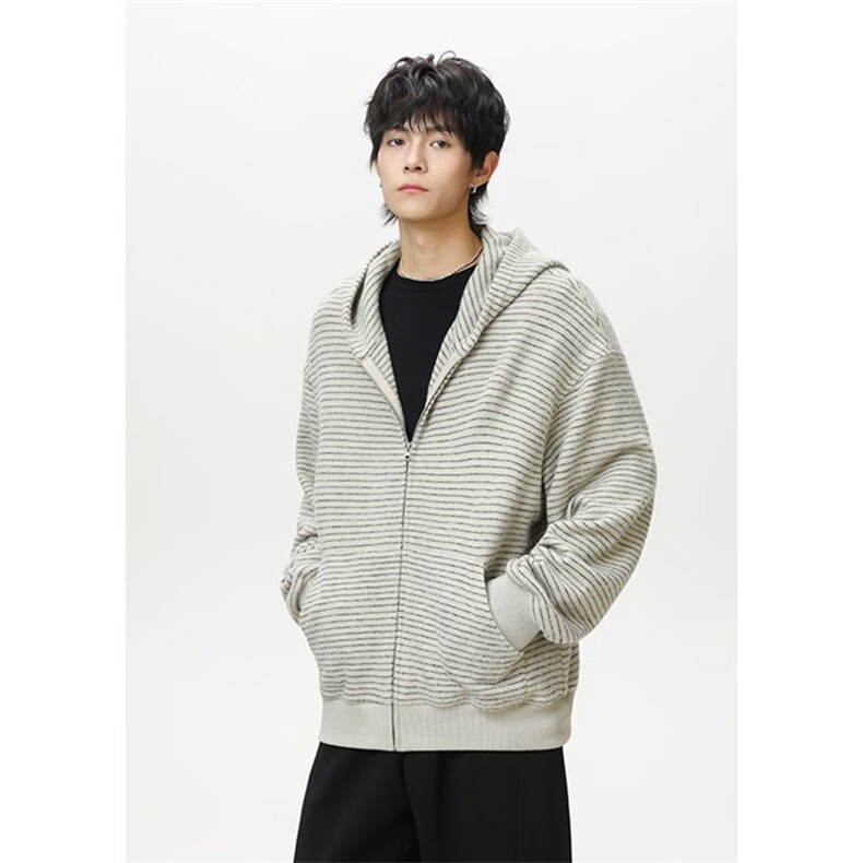 1506/GF400/P78美式复古条纹拉链开衫连帽卫衣男女情侣重磅外套,女装短外套,星座1506A