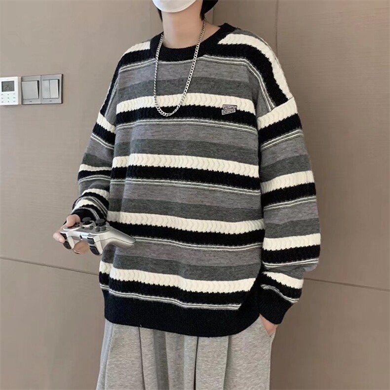 男冬季韩版潮流宽松圆条纹撞色毛衣MY075P42,男装针织衫/毛衣,星座1116-2