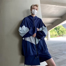 套装防晒衣男韩版潮流拼色帅2026夏季薄款ins口袋五分裤W4875-P56，男装防晒衣，星座412