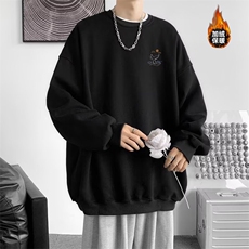 加绒圆领卫衣男生创意鱼尾印花简约休闲无帽卫衣外套青少年，女装短外套，星座715-4