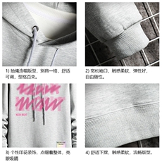 WY2321-P35加绒款-P40纯棉连帽卫衣男大码运动帽衫宽松薄网格，男装卫衣，电商A040A
