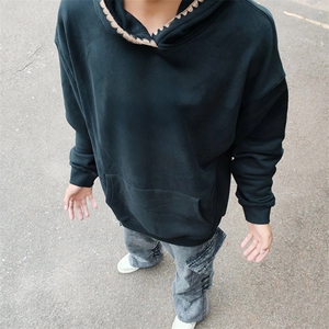 抖音得物高品质二开 25秋冬美式重磅宽松纯色连帽贝壳刺绣卫衣W63图片
