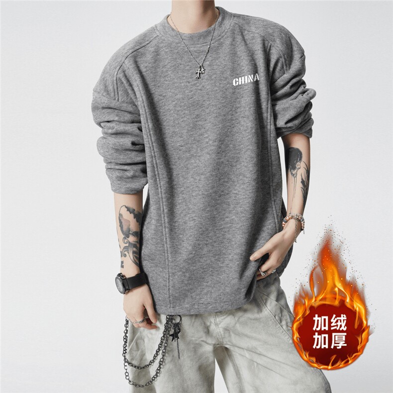 WY852-P35原版现货！加绒加厚打底衫男生卫衣宽松情侣保暖上衣,男装T恤,星座215-1