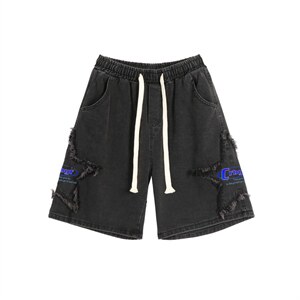 美式牛仔短裤男夏季潮牌ins痞帅高街设计感小众五分裤DN550-P40图片