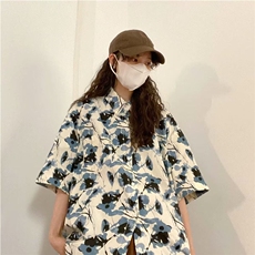 港风复古花衬衫短袖泰式夏威夷风设计感痞帅宽松衬衣男女，男装衬衫，星座506A