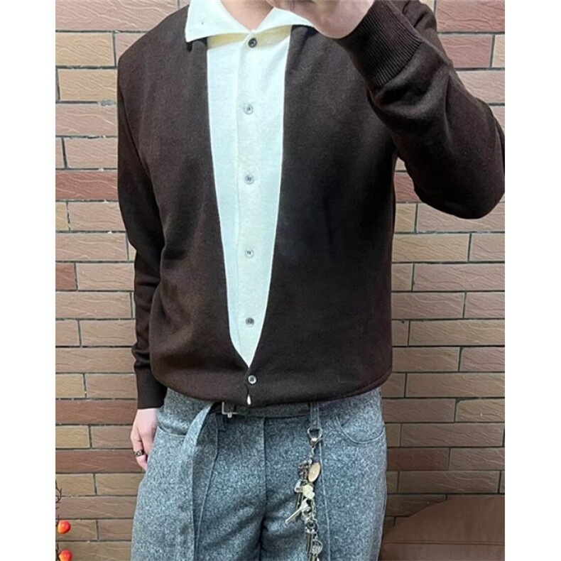 秋冬休闲男装假两件针织衫男拼接男士上衣翻领毛衣开衫MA451,男装针织衫/毛衣,星座1116A（原606A-3）