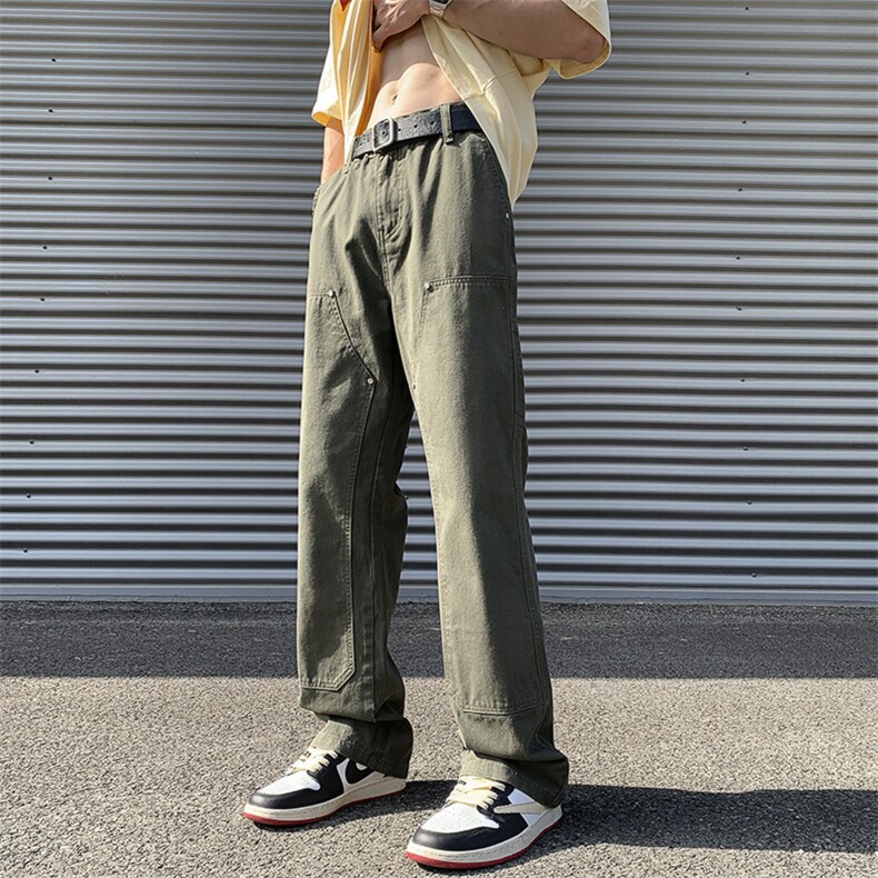 夏季美式高街vibe铆钉伐木裤男款宽松直筒休闲工装裤D0987P55，男装工装外套，电商D325