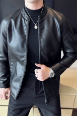 加棉加厚皮衣夹克修身立领PU皮衣外套男py56805-p78加绒p88，男装皮衣，电商D303