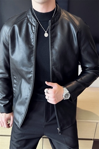 加棉加厚皮衣夹克 修身立领PU皮衣外套男py56805-p78 加绒p88图片